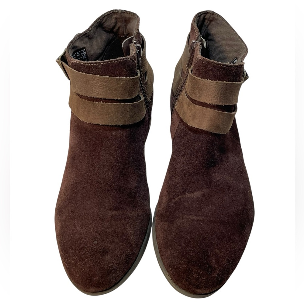 Clarks Addiy Cora Dark Brown Suede Leather Ankle Boots Buckle Women’s Size 10 M